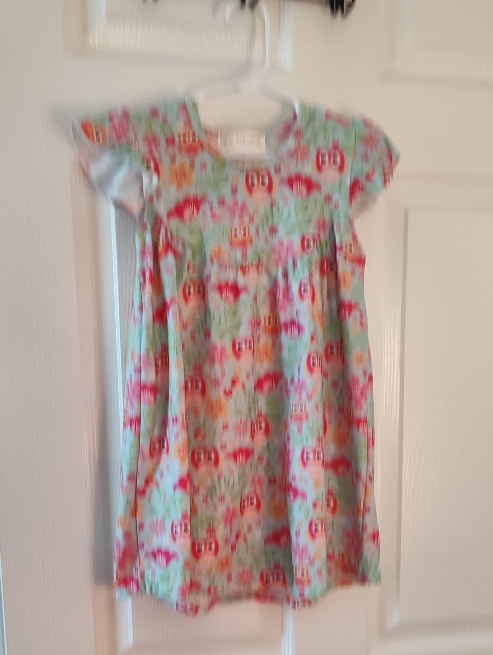 Girls' Casual Owl Print Dress in Mint and Pink